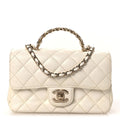 Lambskin Quilted Mini Crystal Top Handle Rectangular Flap White