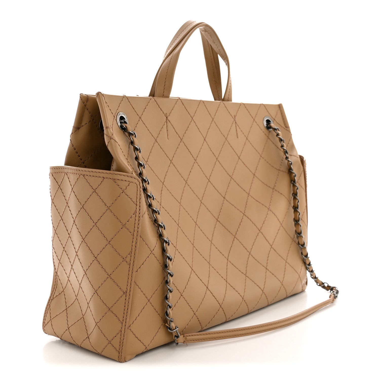 Calfskin Stitched CC Pocket Tote Beige
