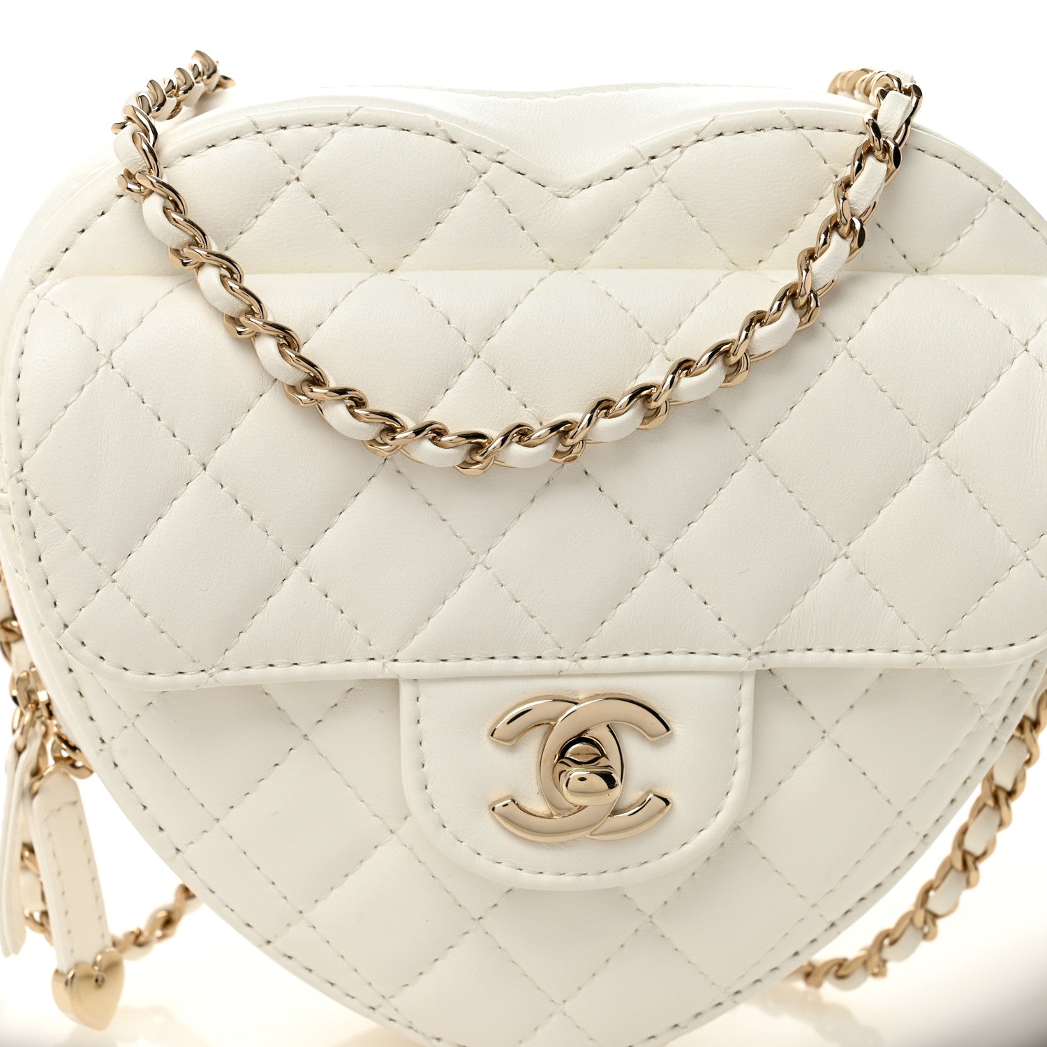 Lambskin Quilted CC In Love Heart Bag White