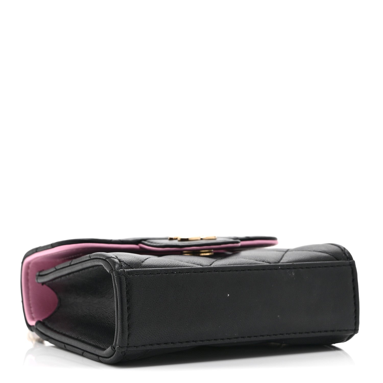 Lambskin Quilted Bi-Color Top Handle Clutch With Chain Black Pink