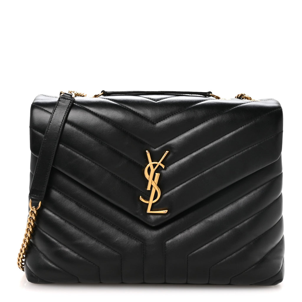 Calfskin Y Quilted Monogram Medium Loulou Chain Satchel Black