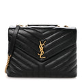 Calfskin Y Quilted Monogram Medium Loulou Chain Satchel Black