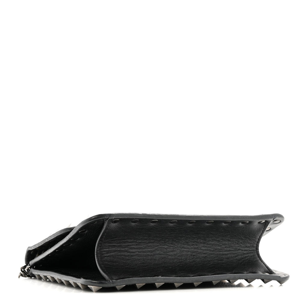 Calfskin Embroidered Rockstud Mini Crossbody Bag Black