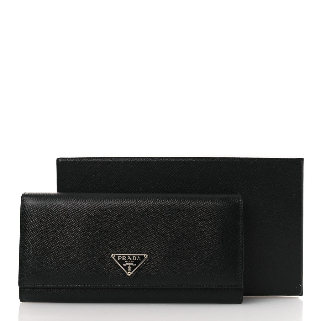 Saffiano Triangle Continental Flap Wallet Black