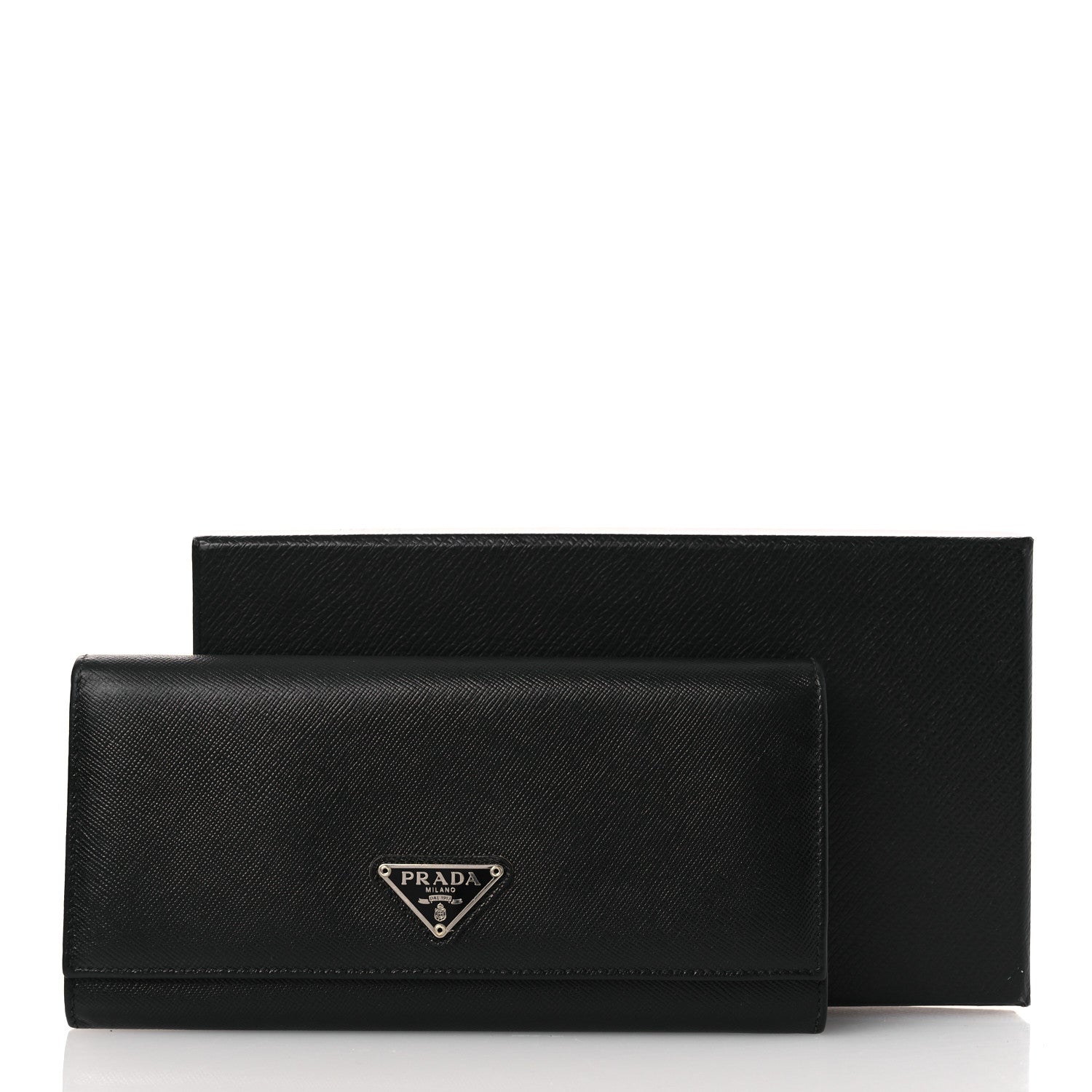 Saffiano Triangle Continental Flap Wallet Black