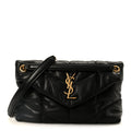 Lambskin Quilted Small Loulou Puffer Monogram Chain Satchel Black