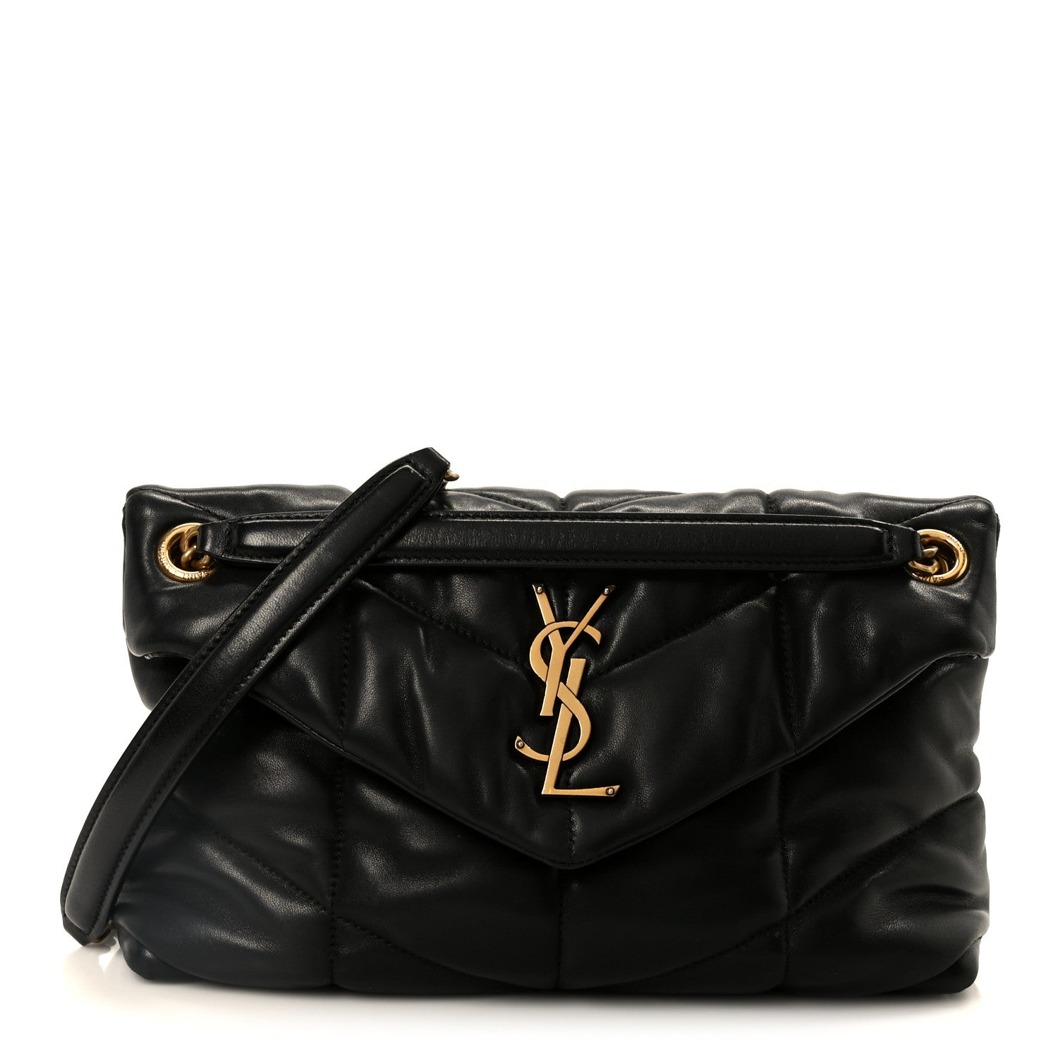 Lambskin Quilted Small Loulou Puffer Monogram Chain Satchel Black