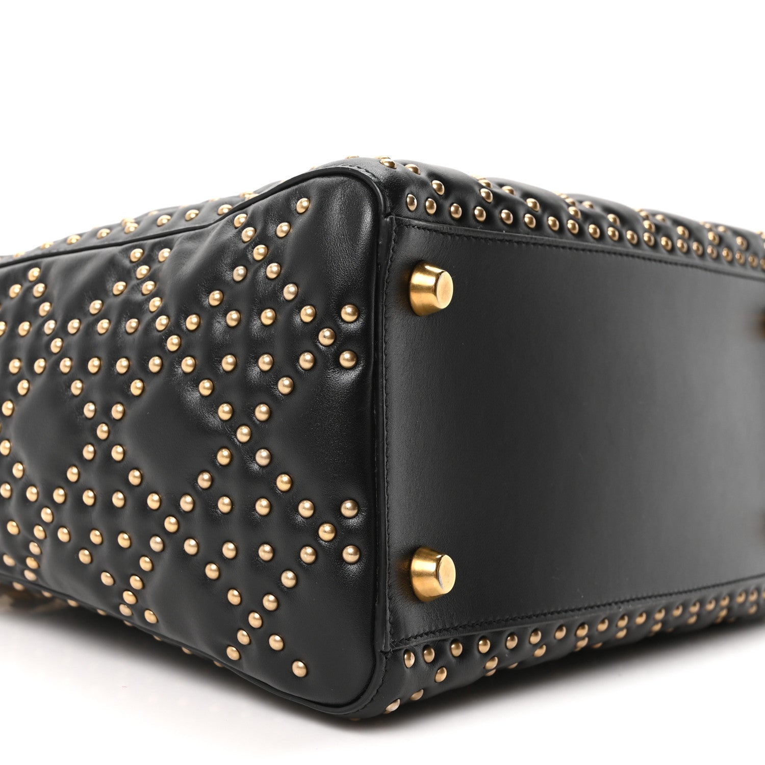 Calfskin Cannage Studded Medium Supple Lady Dior Black
