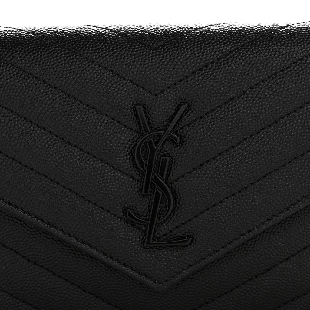 Grain De Poudre Matelasse Chevron Monogram Monochrome Envelope Chain Wallet Black