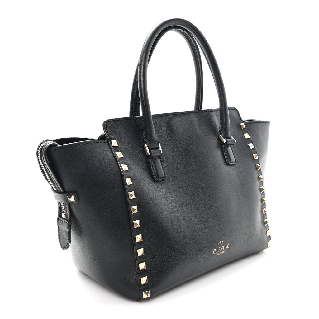 Vitello Small Rockstud Double Handle Tote Black