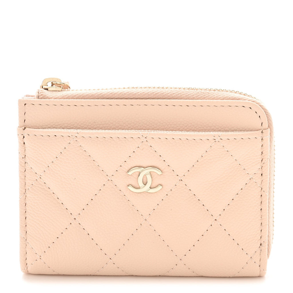 Caviar Quilted CC Zip Around  Holder Beige
