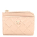 Caviar Quilted CC Zip Around  Holder Beige