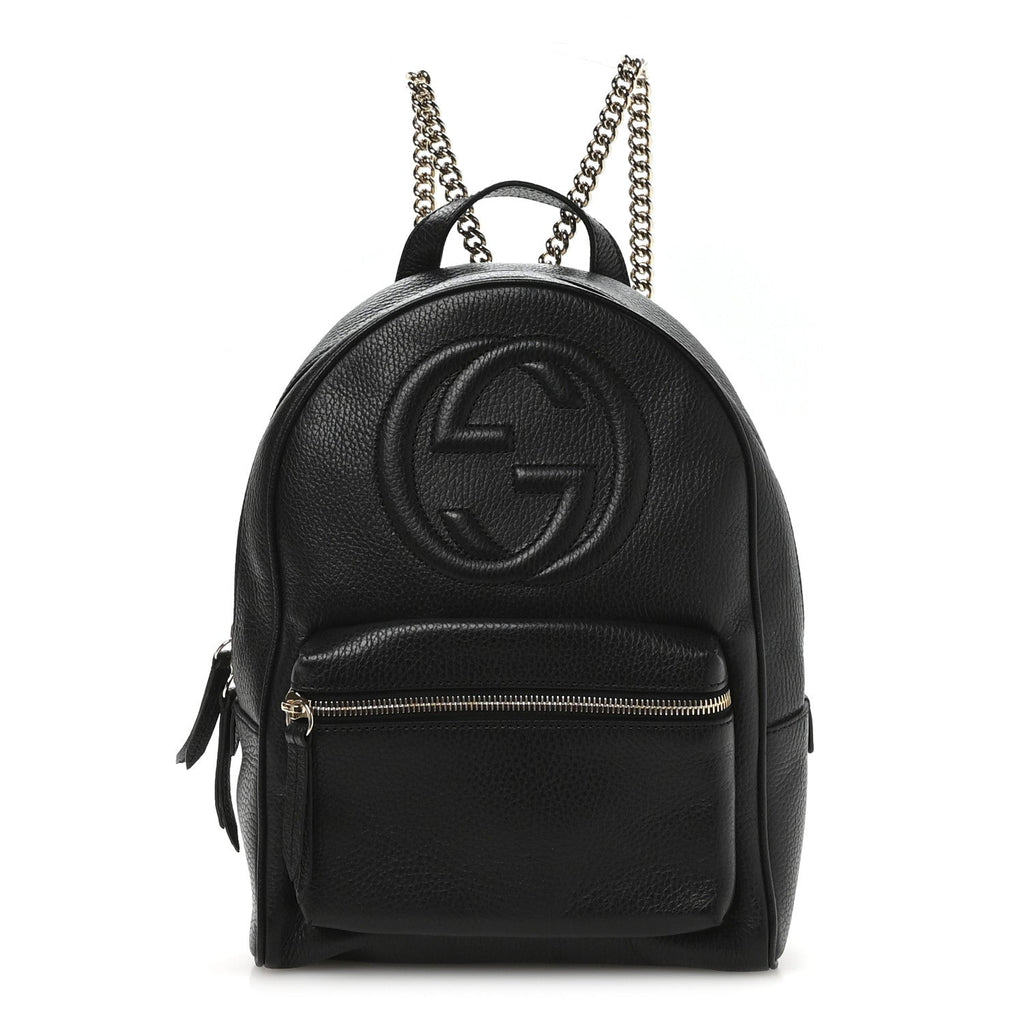 Pebbled Calfskin Soho Chain Backpack Black