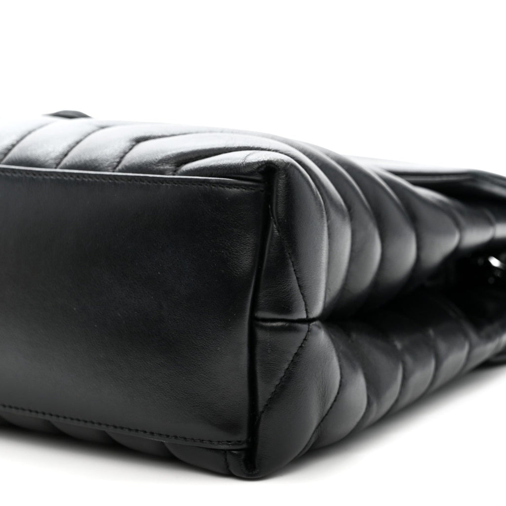 Calfskin Y Quilted Monogram Monochrome Medium Loulou Chain Satchel Black