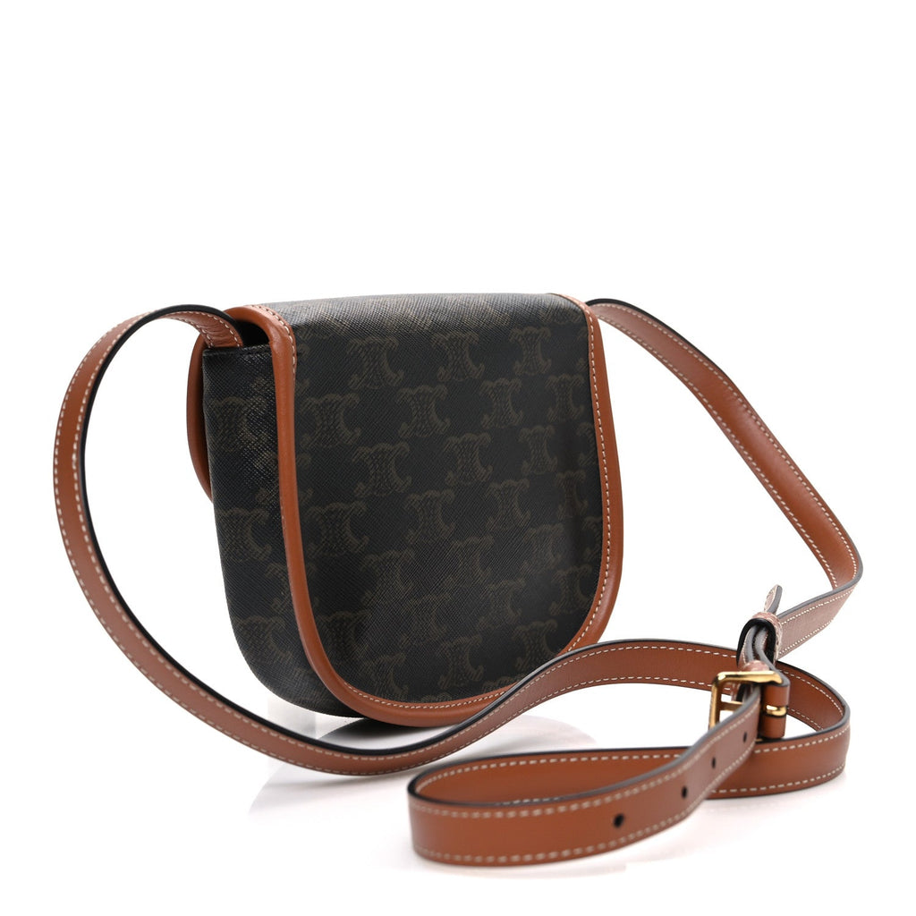 Canvas Calfskin Triomphe Mini Besace Tan