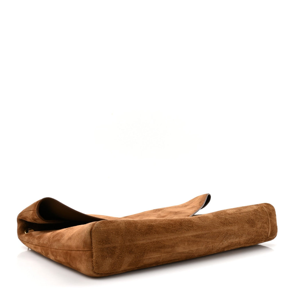 Suede Large Cassandre Pouch On Chain Caramel Cognac