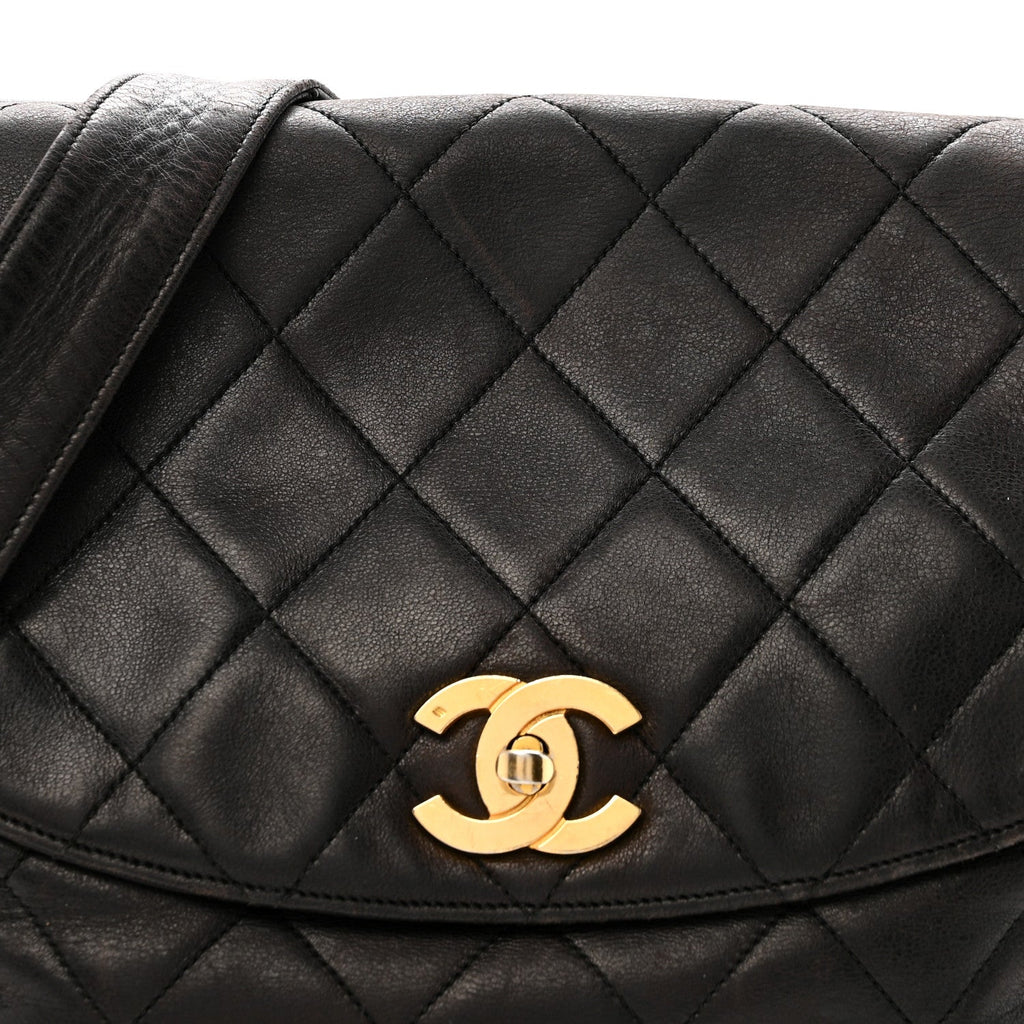 Lambskin Quilted Flap Shoulder Bag Black