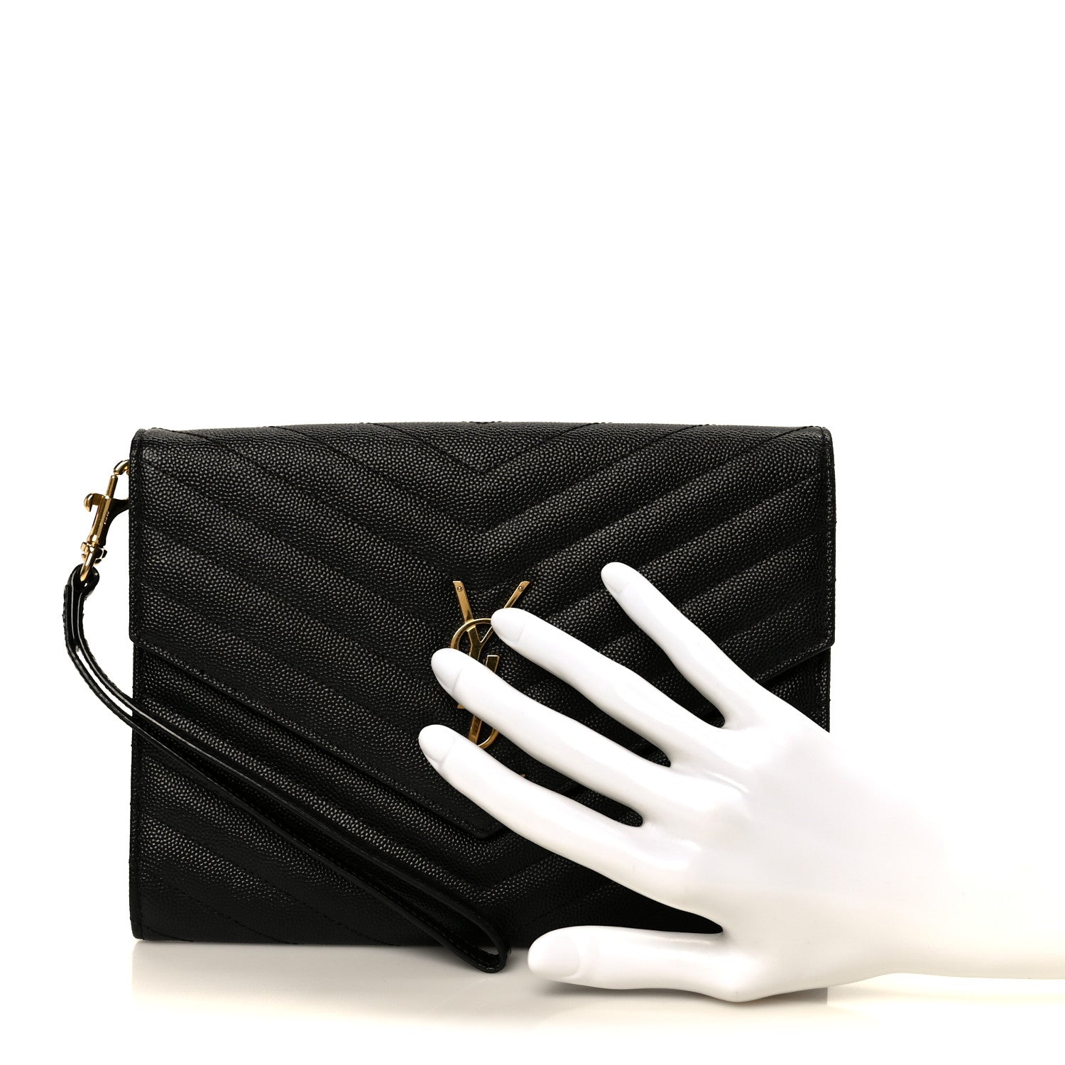 Grain De Poudre Matelasse Chevron Monogram Envelope Clutch Black