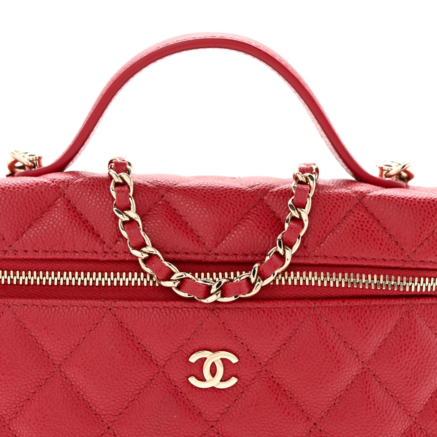 Caviar Quilted Top Handle Slim Vanity With Chain Red