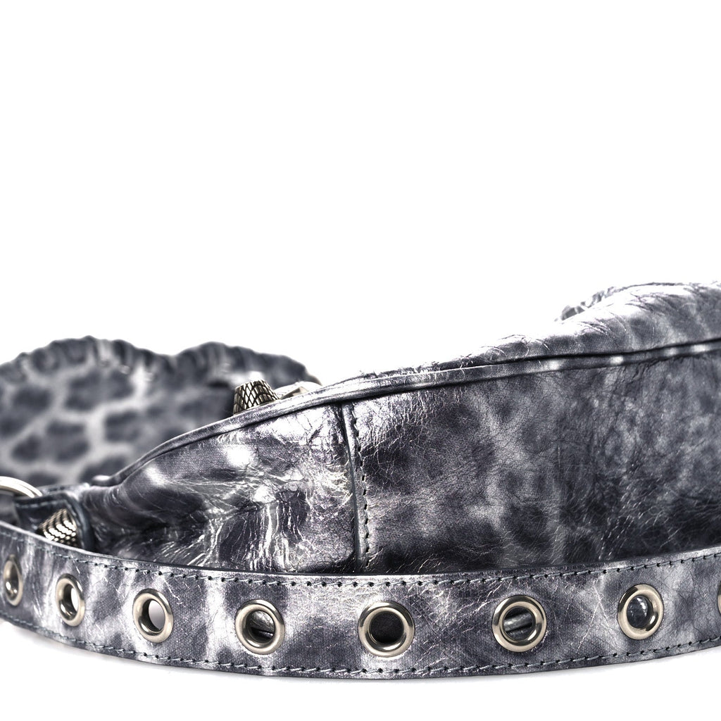 Metallic Agneau Arena Leopard Le Cagole Shoulder Bag XS Dark Grey