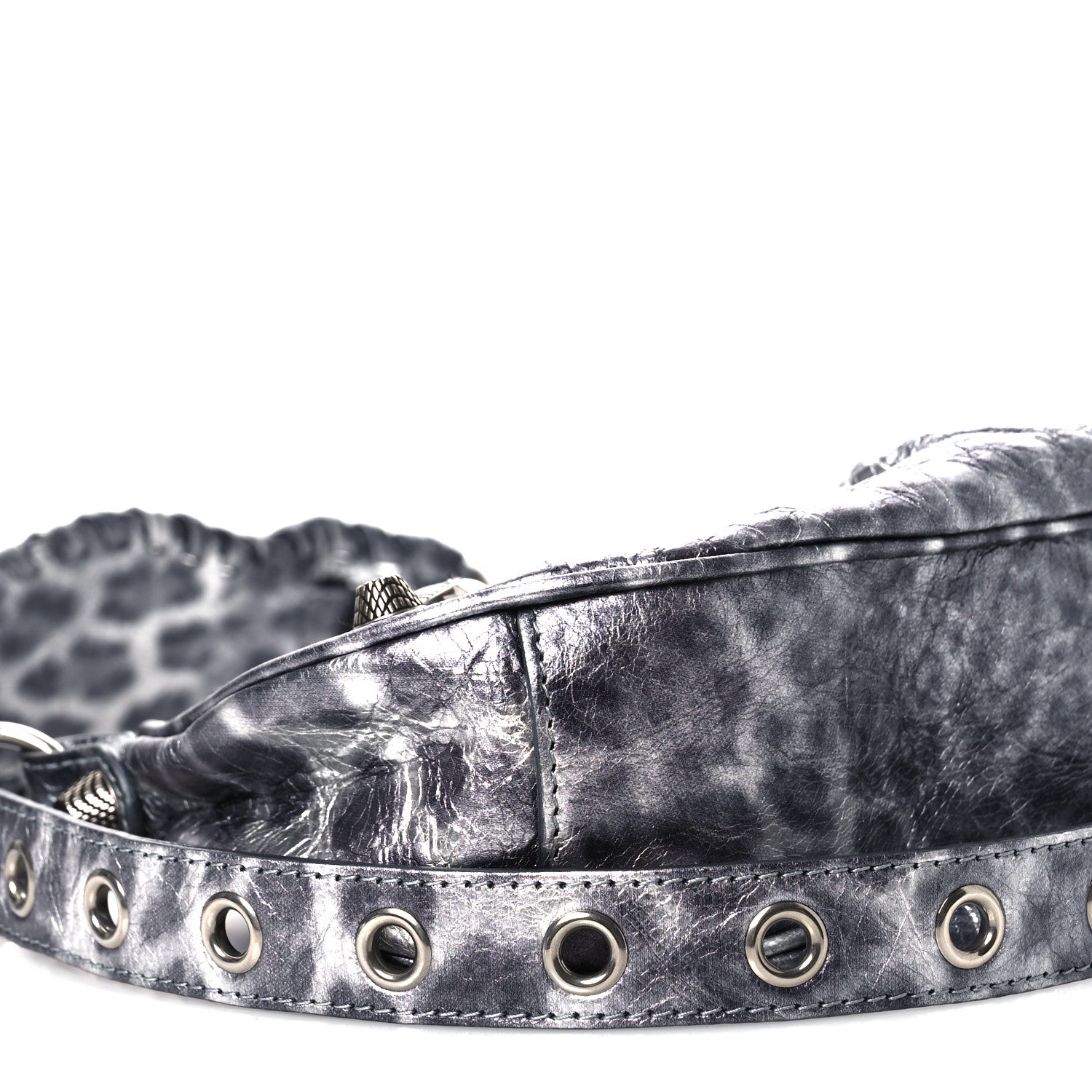 Metallic Agneau Arena Leopard Le Cagole Shoulder Bag XS Dark Grey