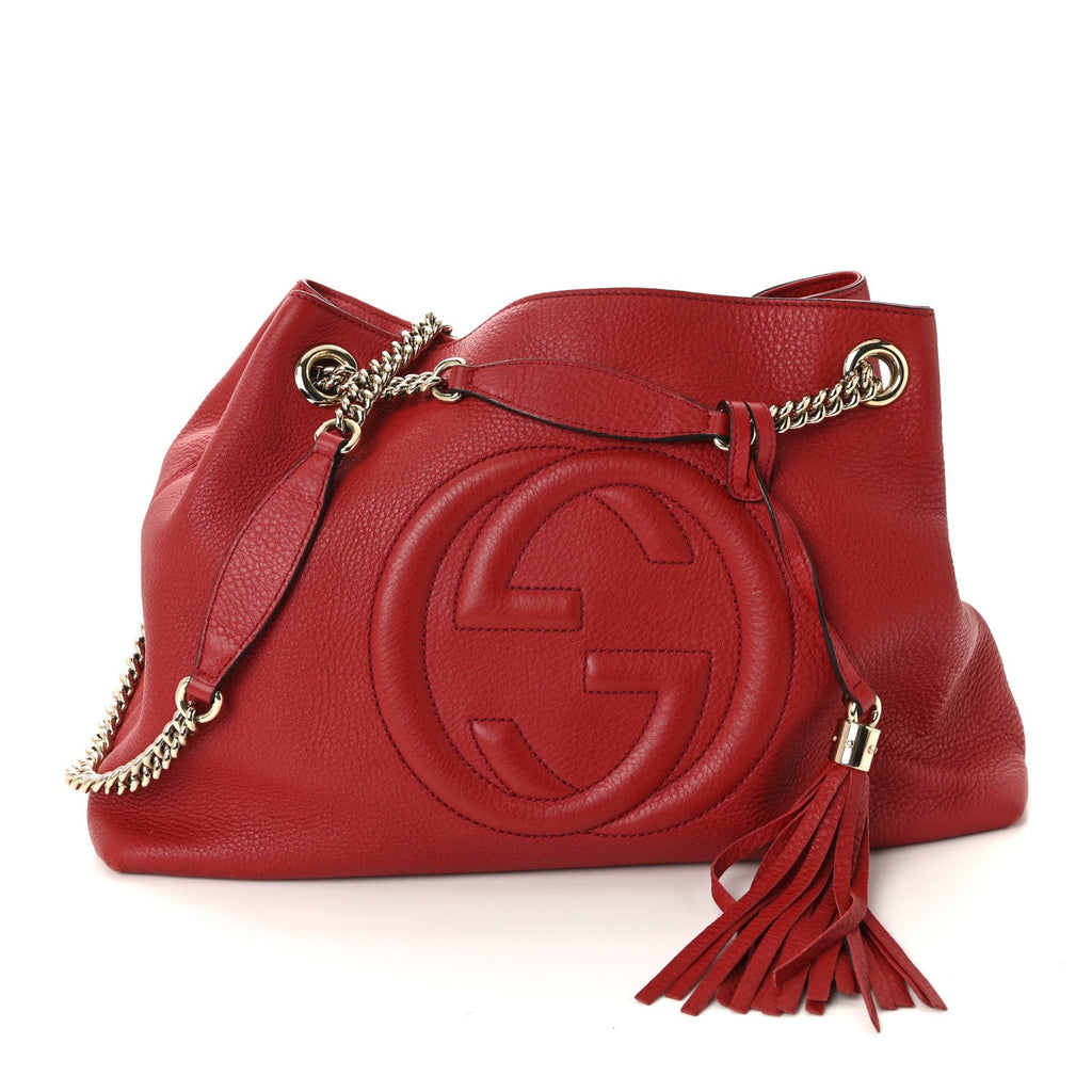 Pebbled Calfskin Medium Soho Chain Shoulder Bag Tabasco Red