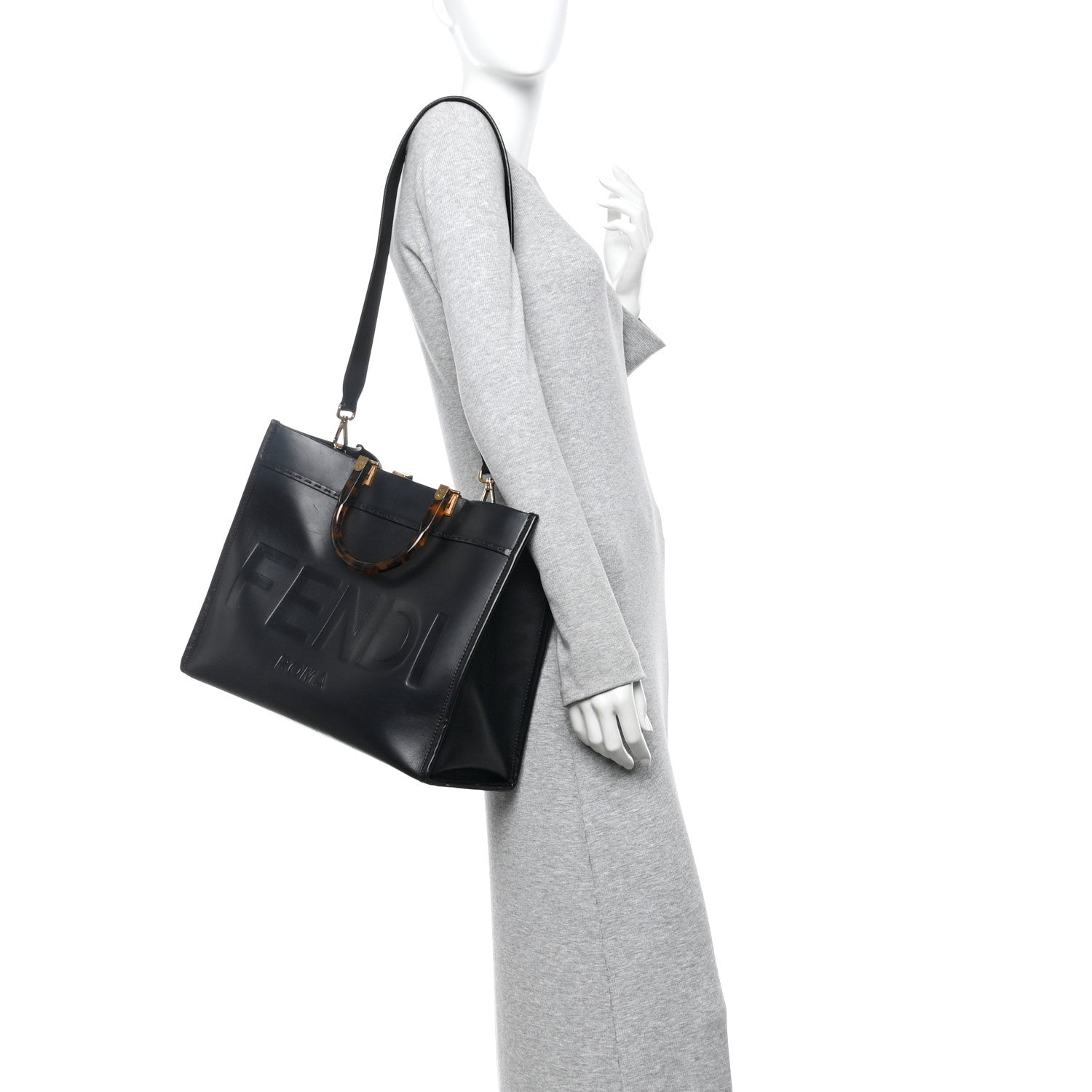 Vitello King Plexiglass Medium Fendi Sunshine Shopper Tote Black