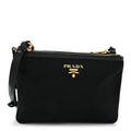 Tessuto Nylon Soft Calf Double Zip Crossbody Bag Black
