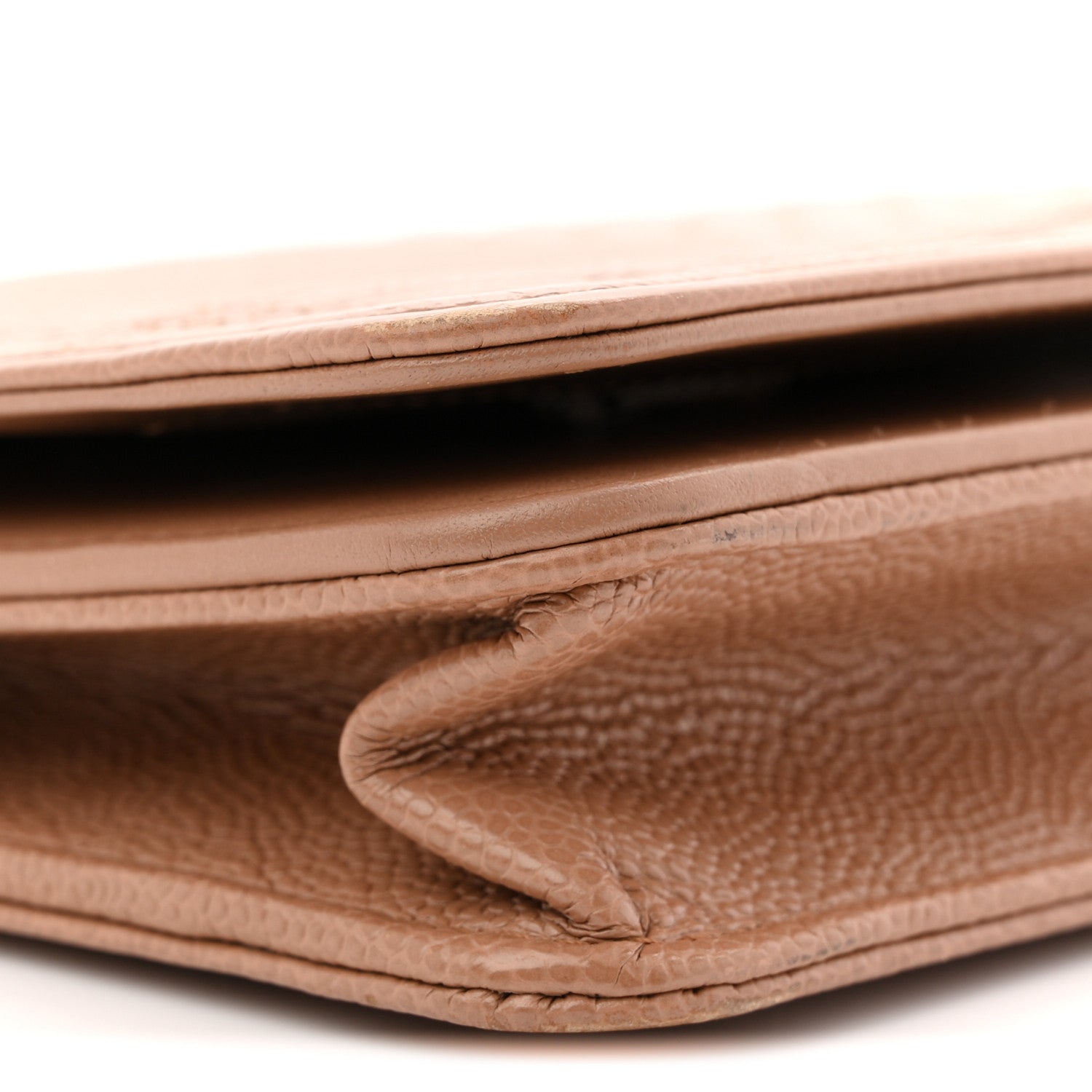 Caviar Chevron Quilted Boy Wallet On Chain WOC Dark Beige