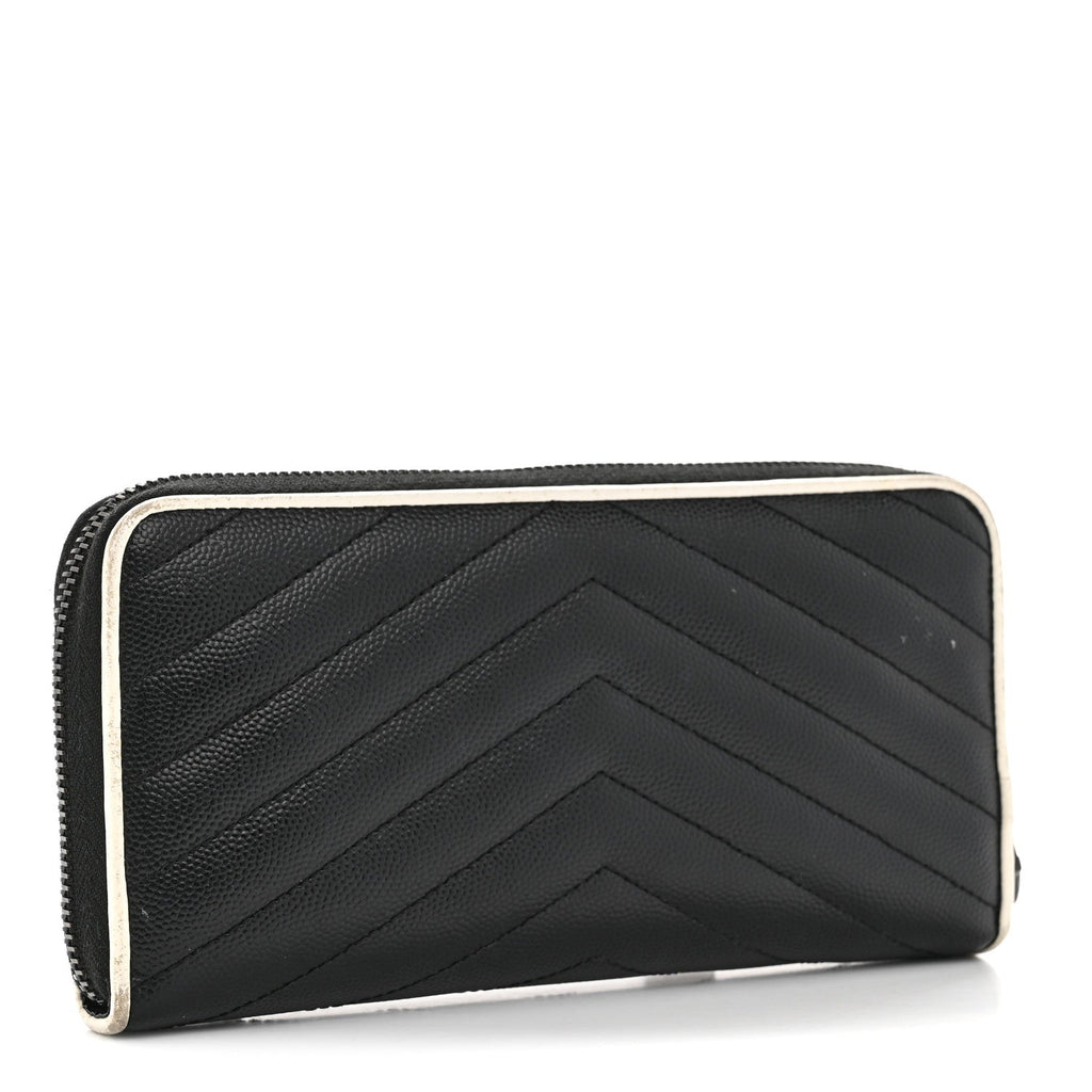Grain De Poudre Matelasse Chevron Monogram Zip Around Wallet Black Dove White