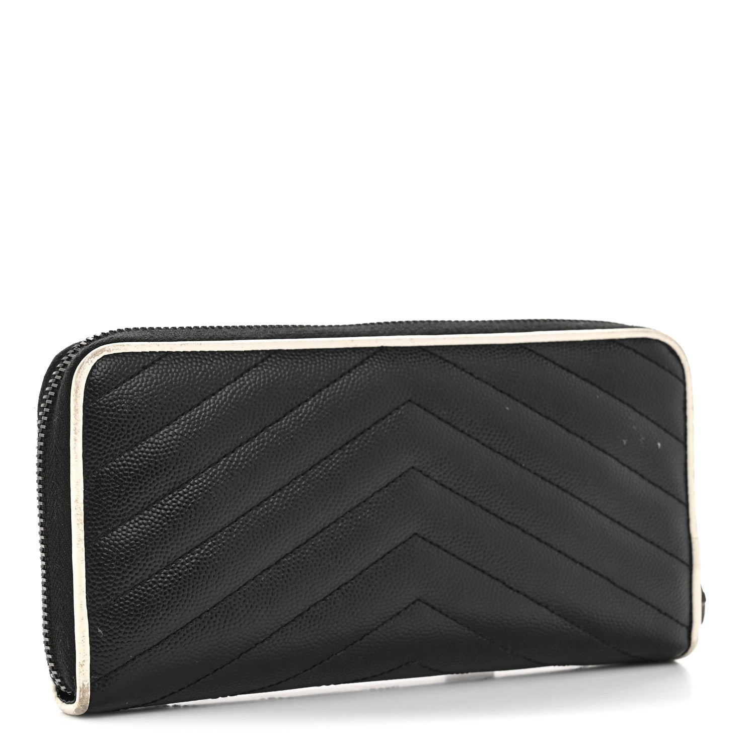 Grain De Poudre Matelasse Chevron Monogram Zip Around Wallet Black Dove White