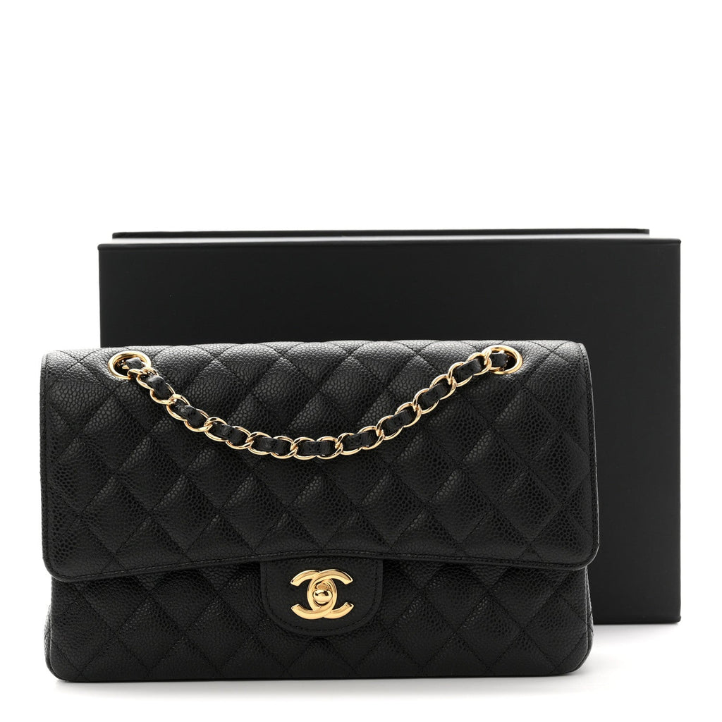 Caviar Quilted Medium Double Flap Black