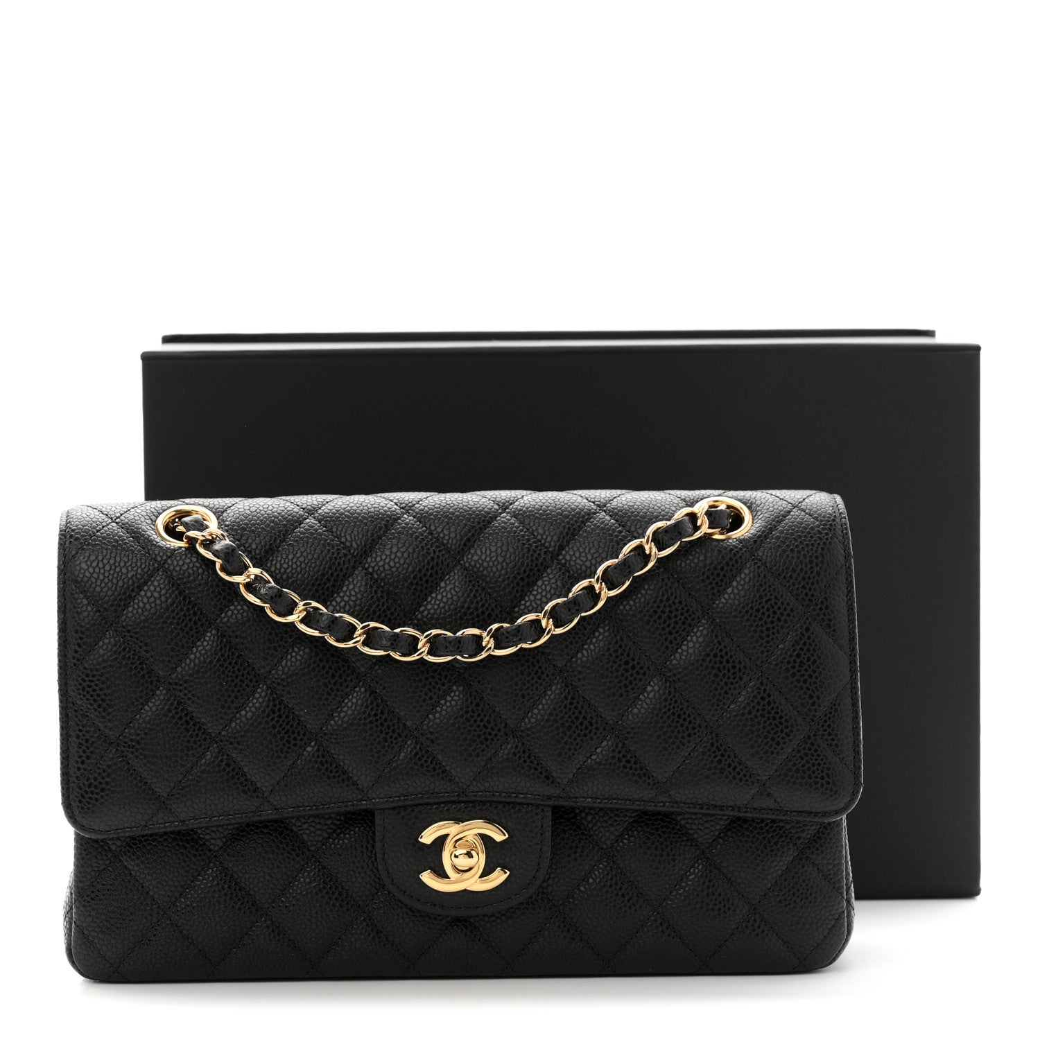 Caviar Quilted Medium Double Flap Black