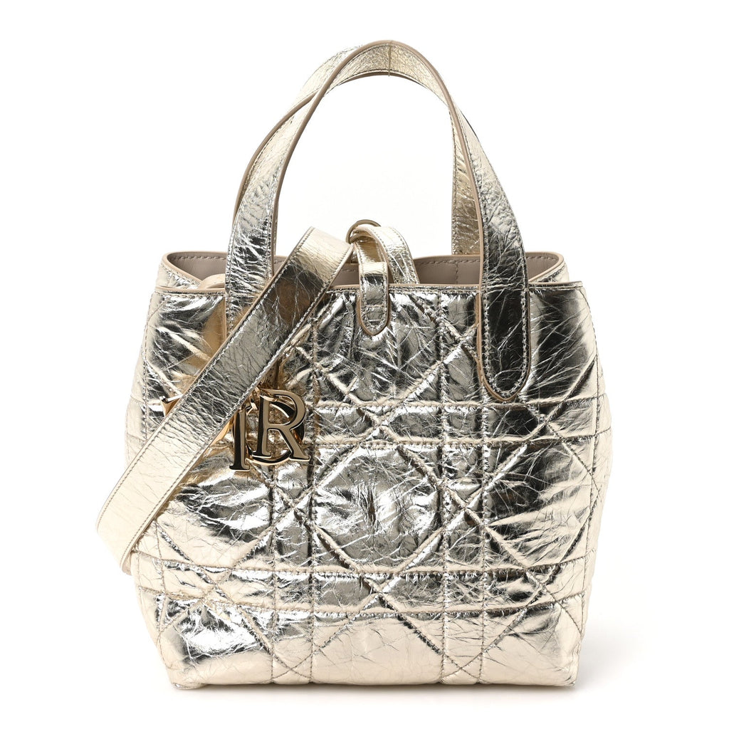 Metallic Calfskin Macrocannage Small Toujours Vertical Tote Gold