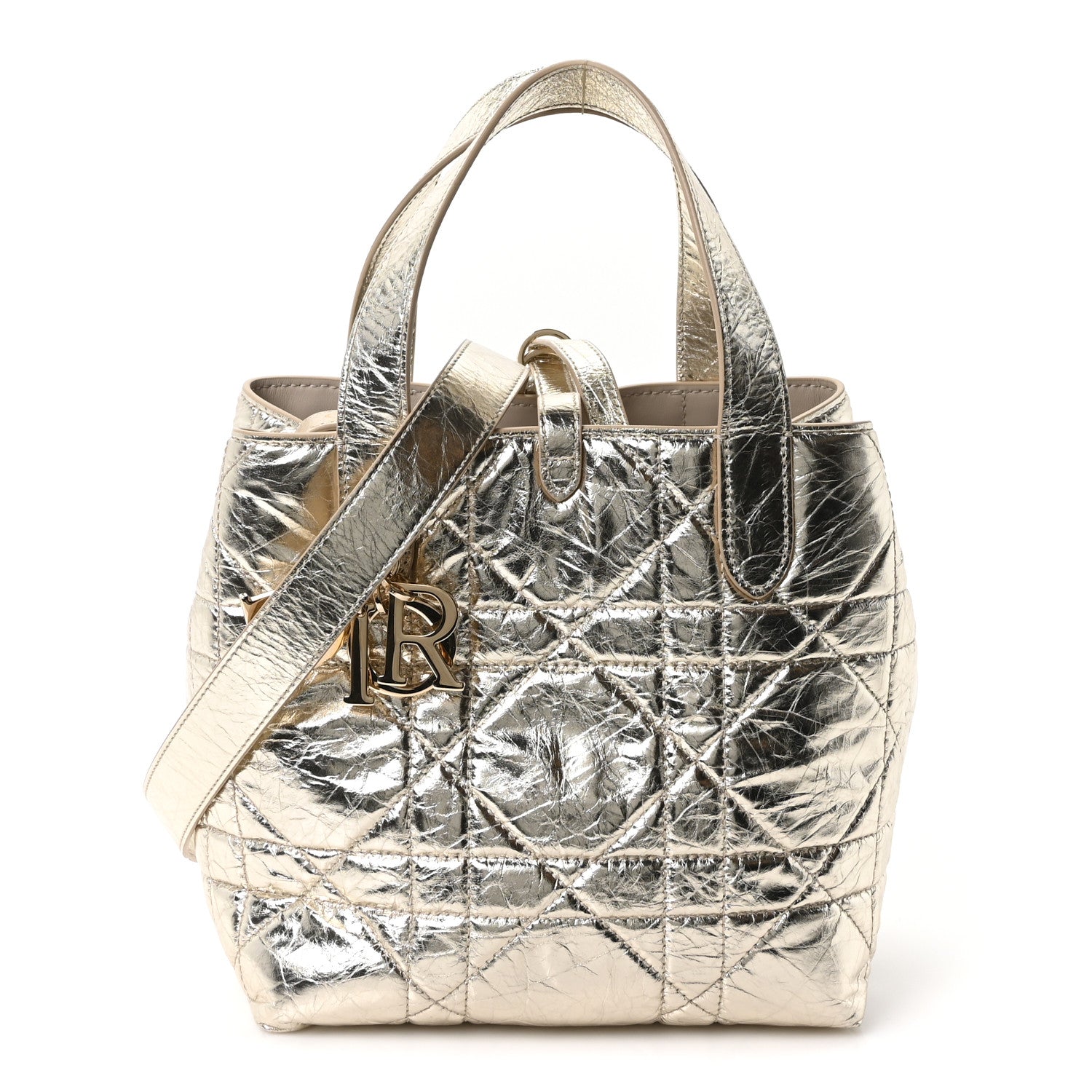 Metallic Calfskin Macrocannage Small Toujours Vertical Tote Gold