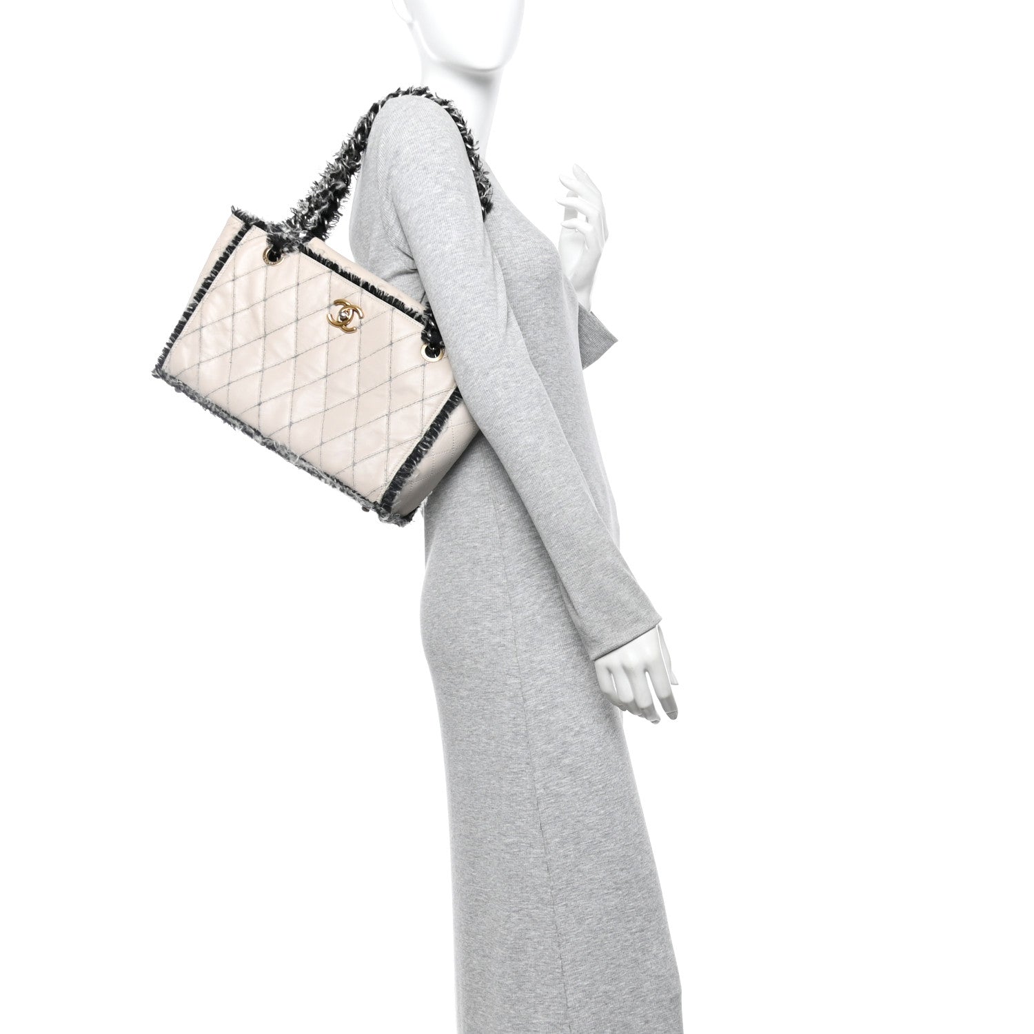 Tweed Calfskin Tweedy Shopping Tote Beige