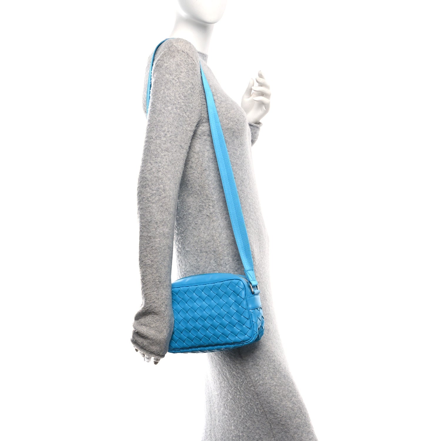 Calfskin Intrecciato Small Camera Bag Pool Blue
