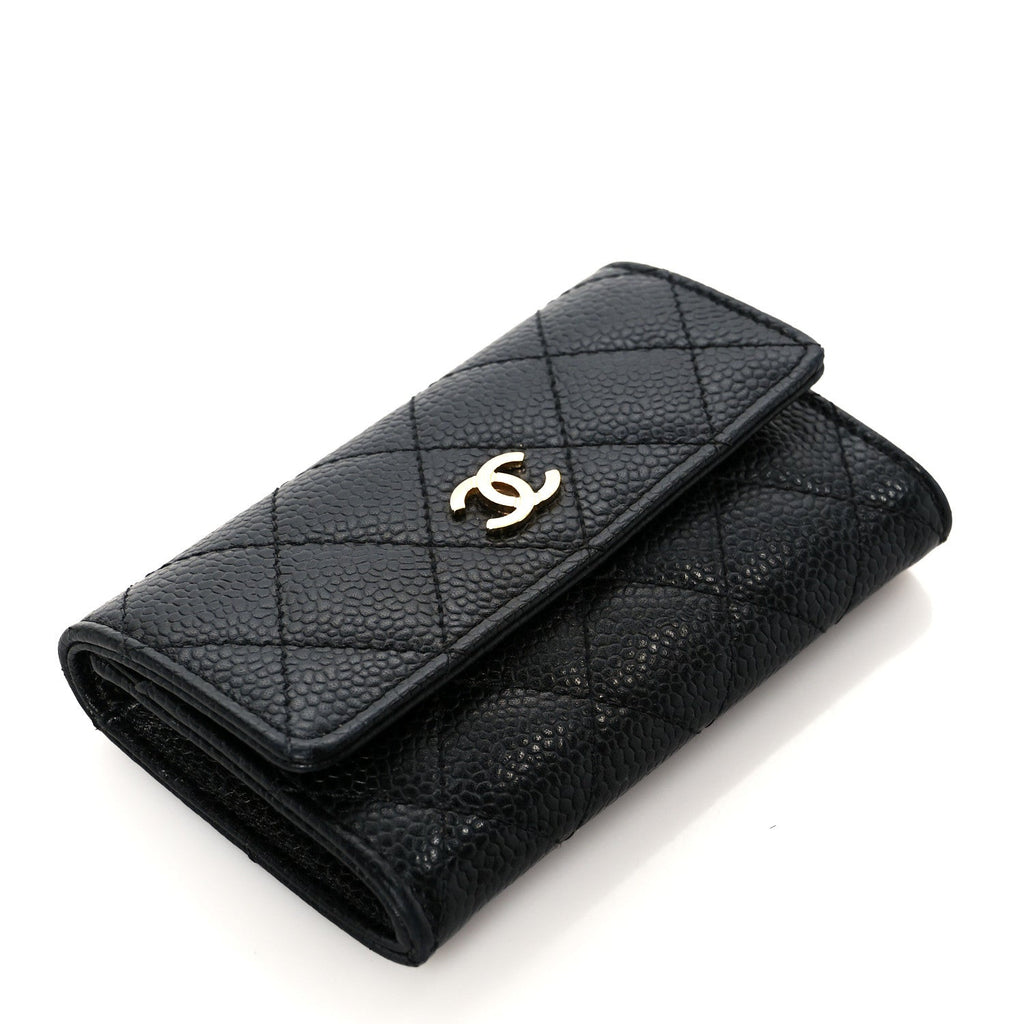 Caviar Quilted Flap  Holder Wallet Black