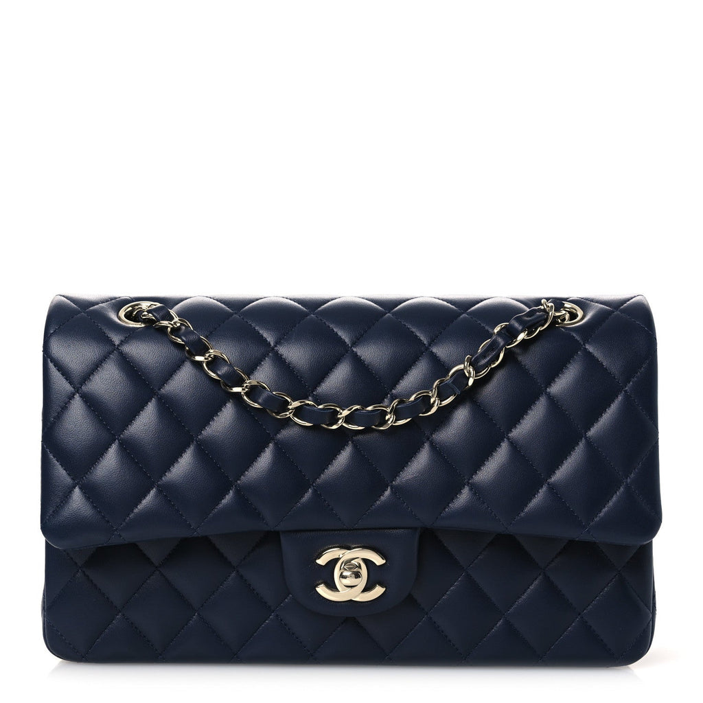 Lambskin Quilted Medium Double Flap Navy