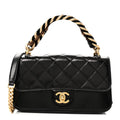 Iridescent Calfskin Quilted Small Straight Lined Flap Black