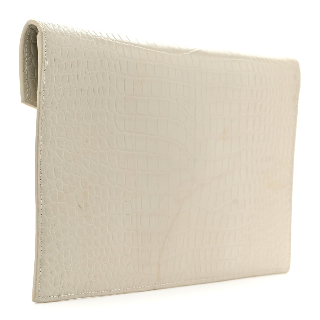 Calfskin Crocodile Embossed Uptown Monogram Pouch Crema Soft
