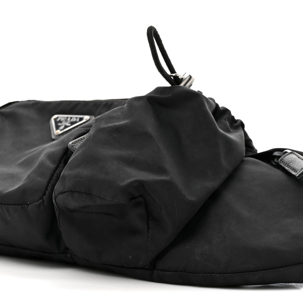 Re-Nylon Saffiano Metal Triple Pocket Belt Bag Black