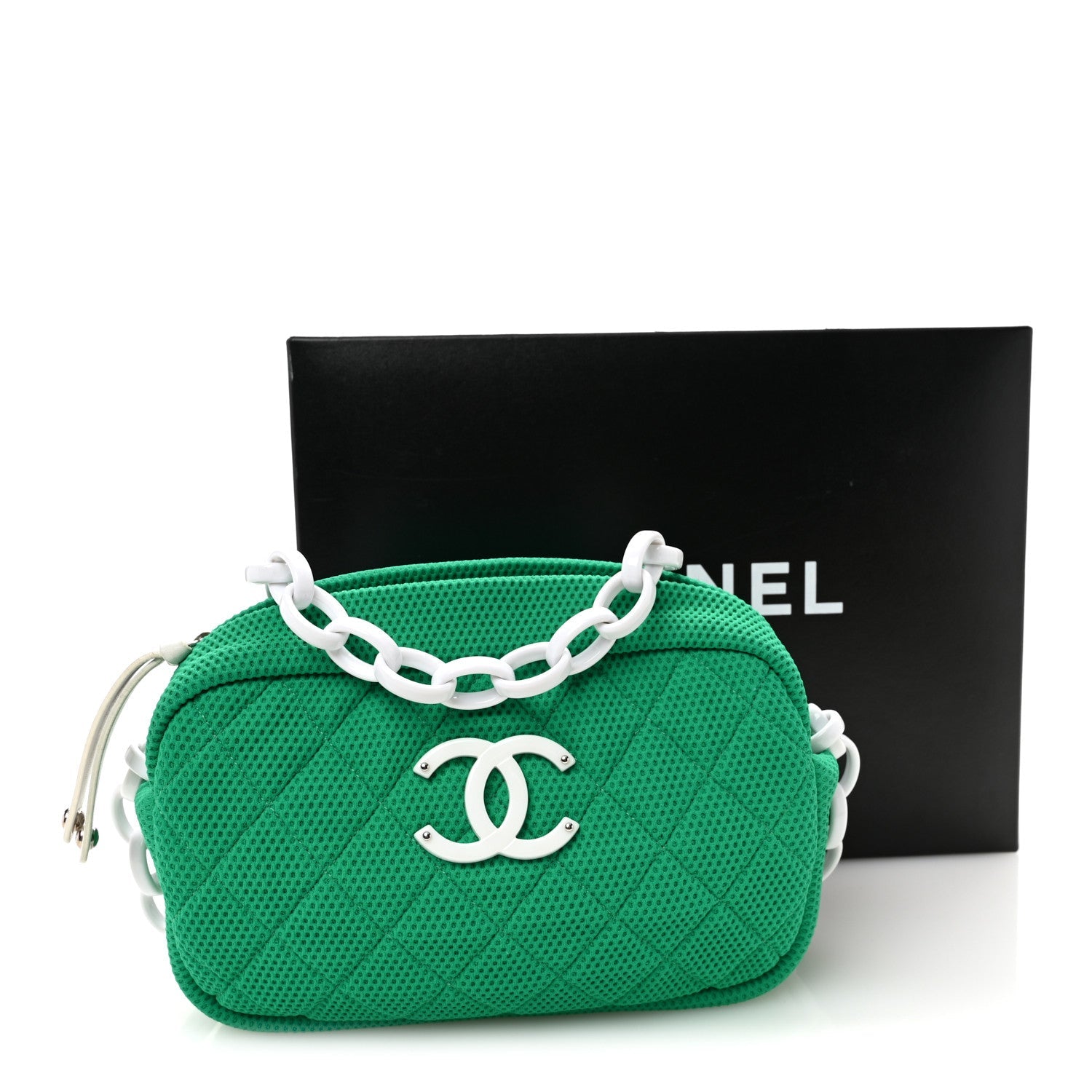 Mesh Fabric Quilted Camera Bag Green White