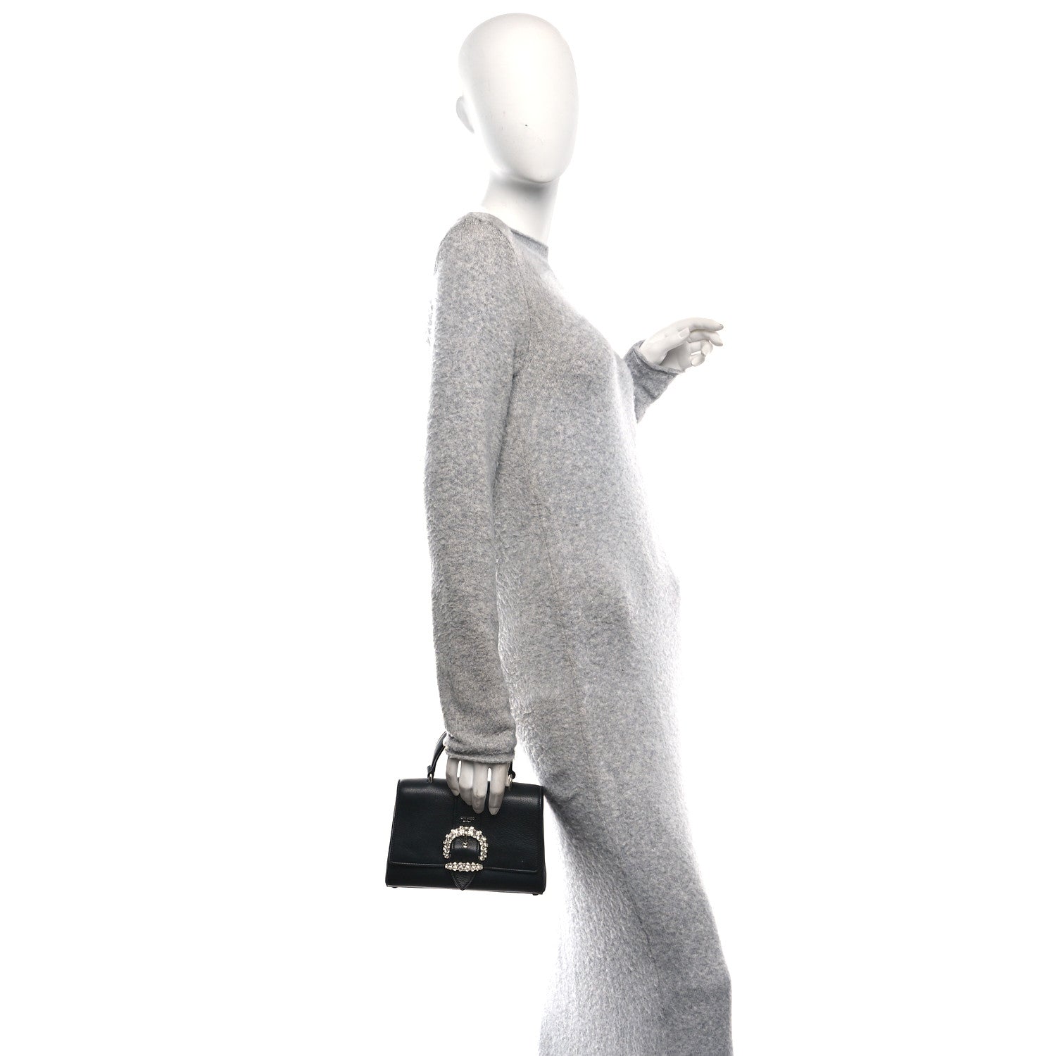 Calfskin Crystal Small Cheri Top Handle Bag Black