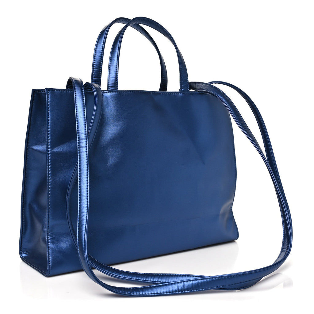 Metallic Vegan Leather Medium Shopping Bag Cobalt