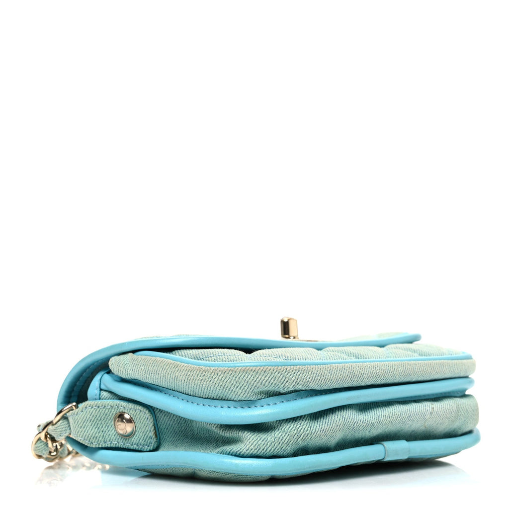 Denim Quilted Small Messenger Flap Neon Blue