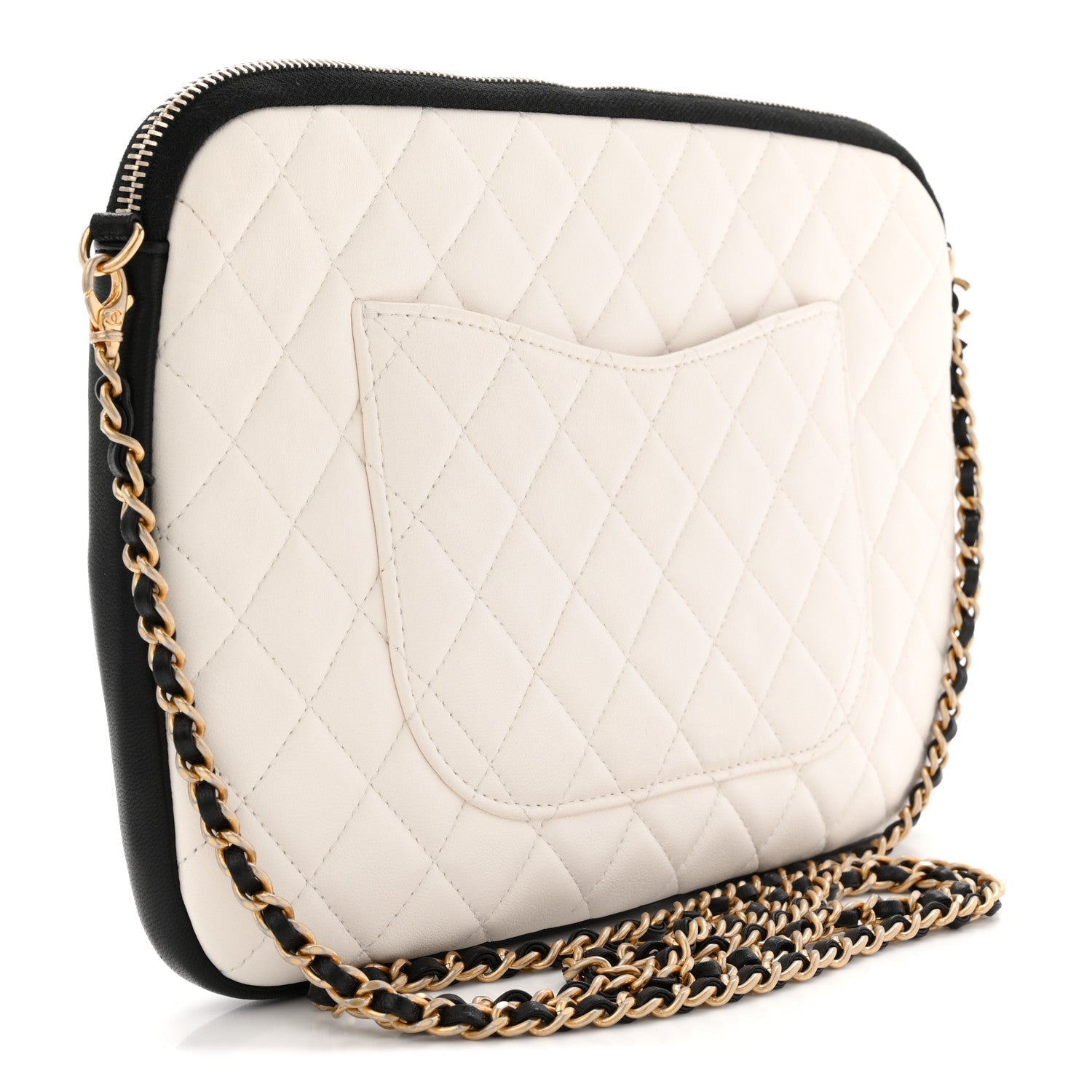 Lambskin Quilted Medium Girl Shoulder Bag White Black