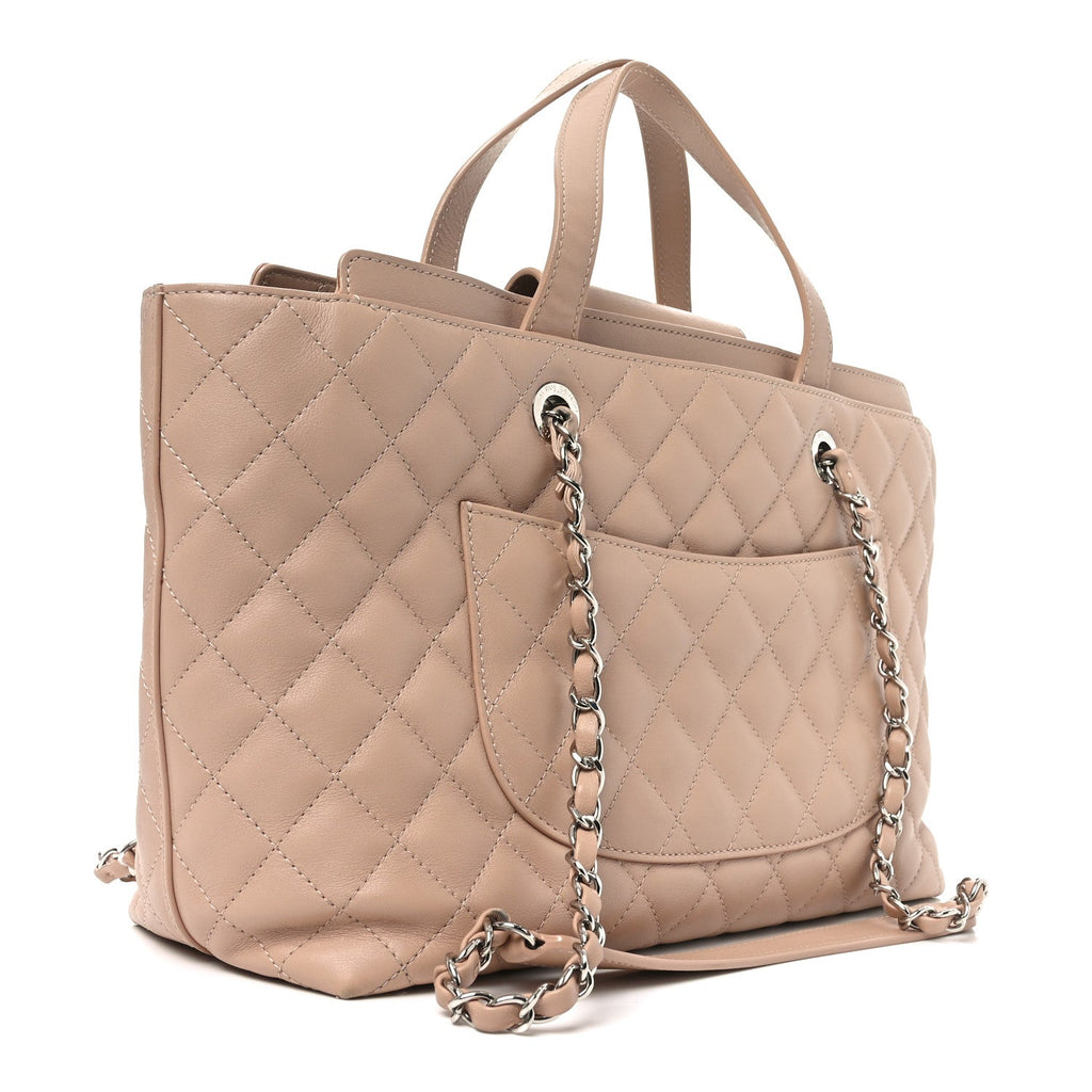 Calfskin Quilted Large Shopping Tote Light Pink