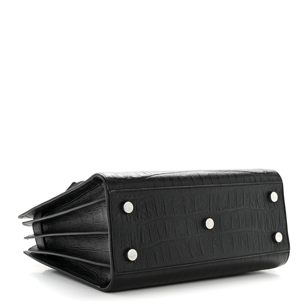 Calfskin Crocodile Embossed Baby Sac De Jour Black