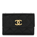 Caviar Quilted CC Flap  Holder Black
